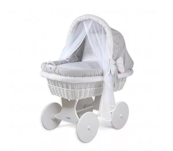 Wiklinowy Kosz Mojżesza z materacem i wyposażeniem - biały