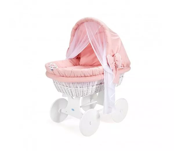 Wiklinowy kosz Mojżesza z materacem i wyposażeniem - biały