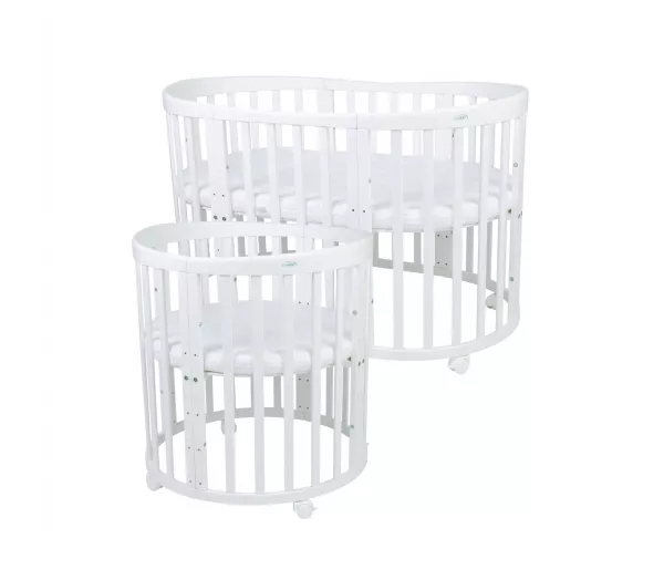 Owalne Łóżeczko 7w1 z materacem BIAŁE