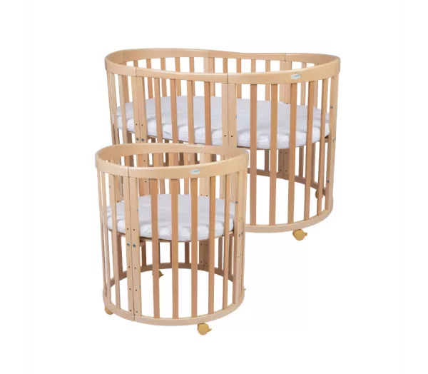 Owalne łóżeczko 7w1 z materacem NATURAL