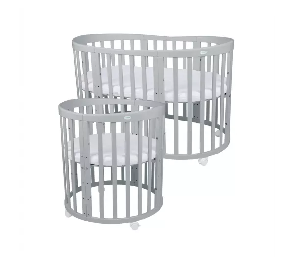 Owalne łóżeczko 7w1 z materacem SZARE