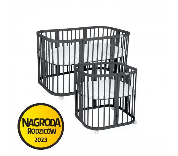 Grafitowe Łóżeczko 7w1 dla Dziecka – Wielofunkcyjny Mebel