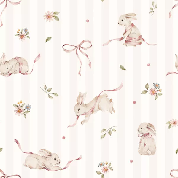 Tapeta Pink rabbits on stripes