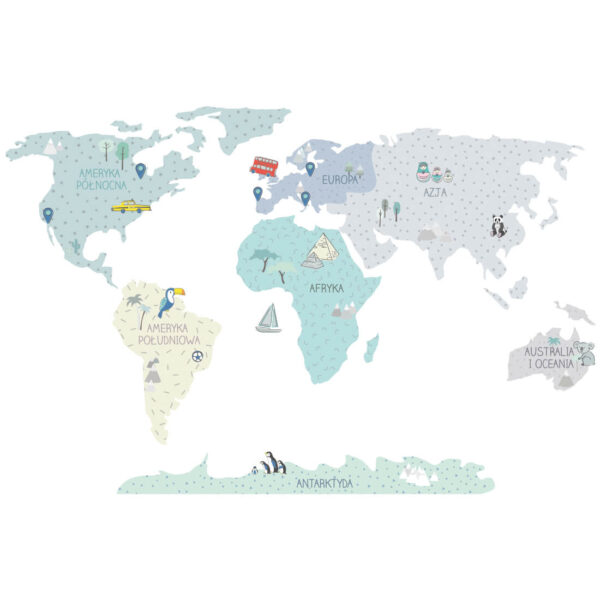 Mapa świata miętowa L – Naklejki na ścianę
