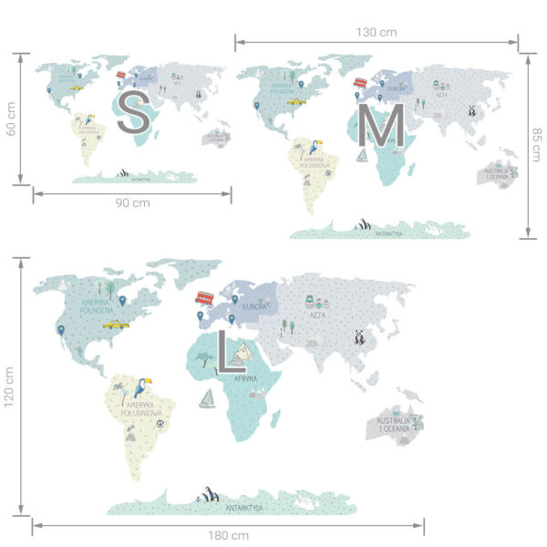 Mapa świata miętowa L – Naklejki na ścianę