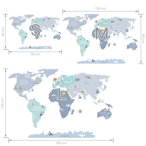 Mapa świata niebieska L – Naklejki na ścianę