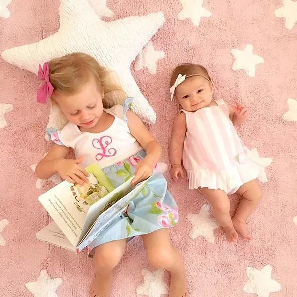 Dywan bawełniany Pink Stars White 120 x 160 cm