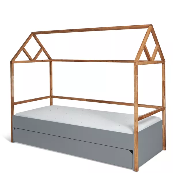 Łóżeczko domek 90x200 lotta gray z szufladą wielofunkcyjną