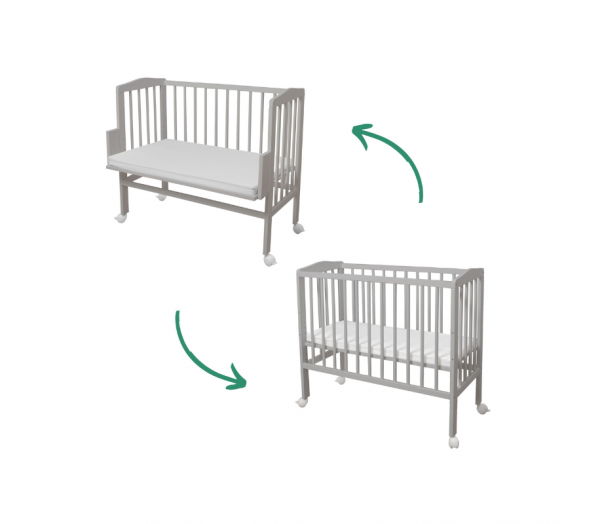 Łóżeczko dostawne 2w1 + materac SZARE