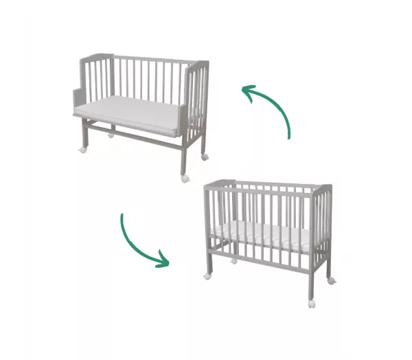 Łóżeczko dostawne 2w1 + materac SZARE