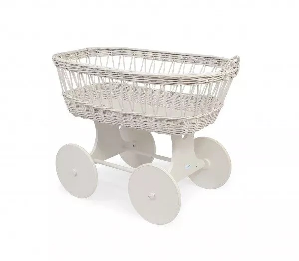 Wiklinowy kosz Mojżesza z materacem i wyposażeniem - biały