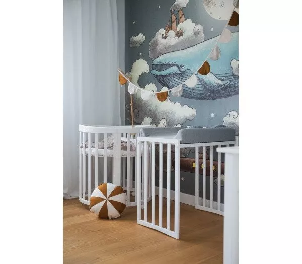 Owalne Łóżeczko 7w1 z materacem BIAŁE