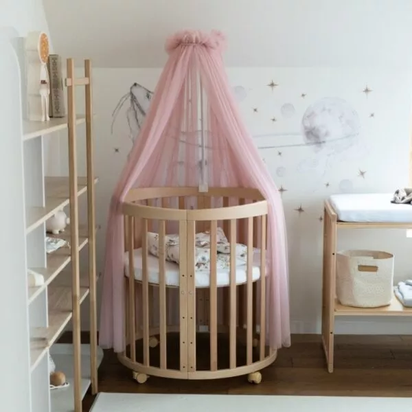 Tiulowy baldachim do łóżeczka Rose + stelaż na baldachim