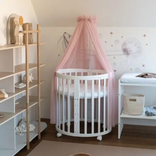 Tiulowy baldachim do łóżeczka Rose + stelaż na baldachim