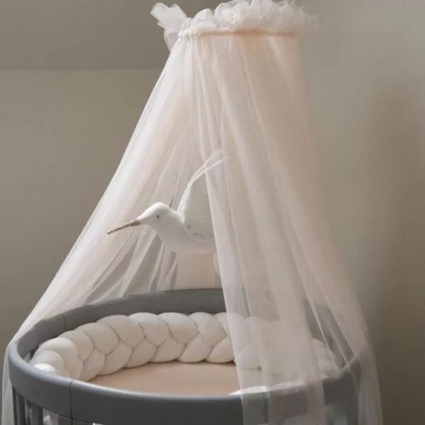 Tiulowy baldachim do łóżeczka Champagne + stelaż na baldachim