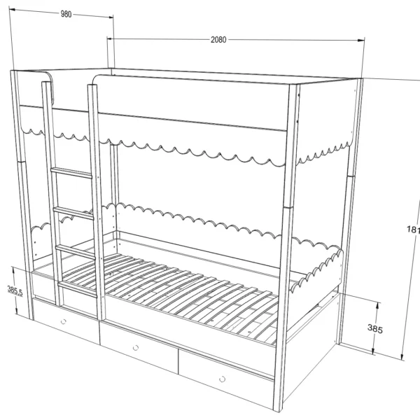 Łóżko dwupiętrowe oliwka Babushka – stylowe łóżko dla dzieci