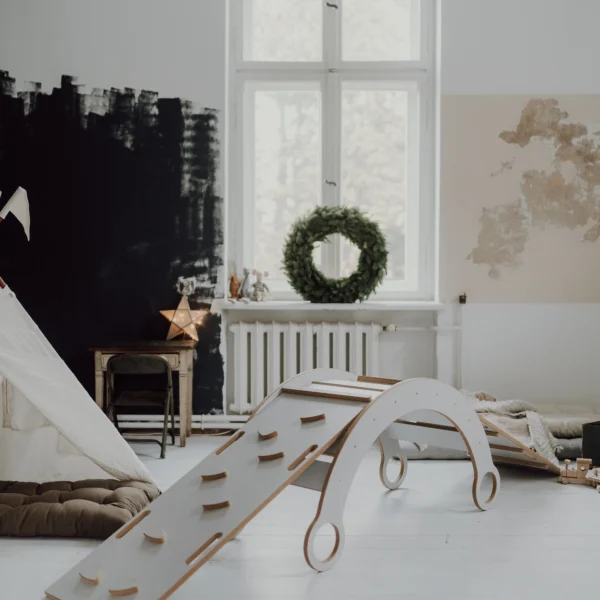 Bujak drewniany + zjeżdżalnia - ścianka wspinaczkowa L Szary