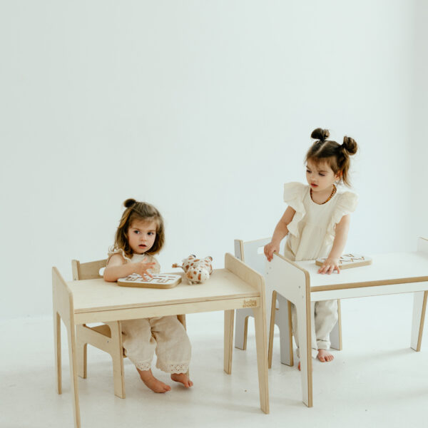 Stoliczek + krzesełko dla dzieci S/M BabyWood Biały