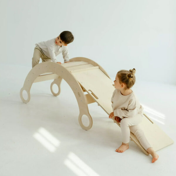 Bujak drewniany + zjeżdżalnia - ścianka wspinaczkowa L Naturalny