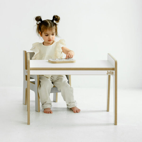 Stoliczek + krzesełko dla dzieci S/M BabyWood Biały
