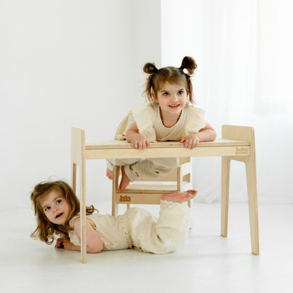 Stoliczek + krzesełko dla dzieci S/M BabyWood Naturalny