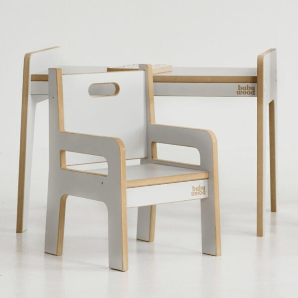 Stoliczek + krzesełko dla dzieci S/M BabyWood Szary