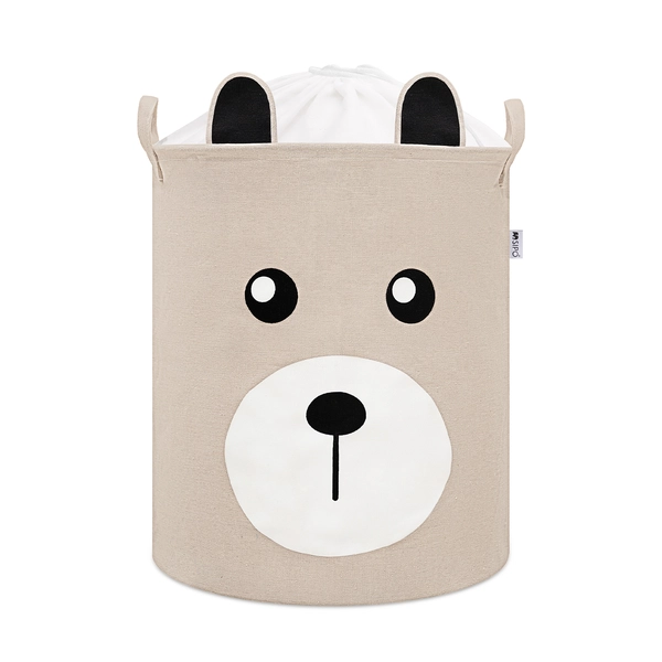 Bawełniany kosz na zabawki BEŻOWY MIŚ XL, zamykany na ściągacz