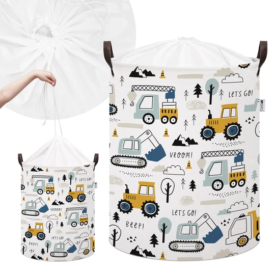 Bawełniany kosz na zabawki AUTKA XL, zamykany na ściągacz