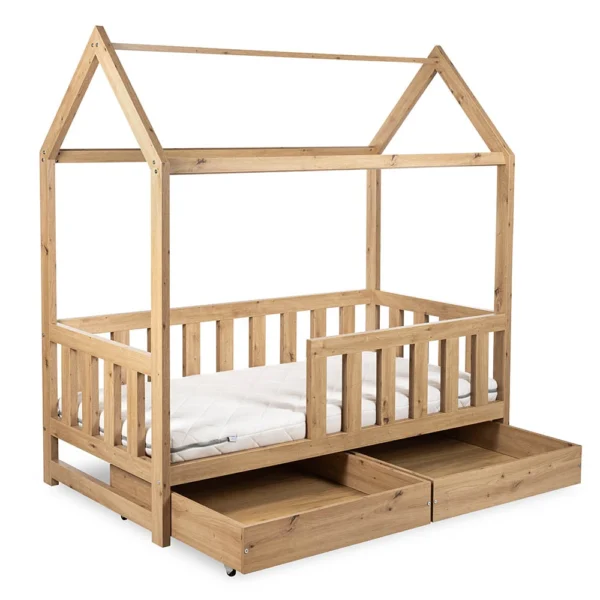 Łóżko Domek 160×80 LIV w kolorze dębowym z pojemnikiem