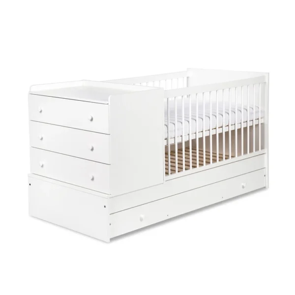 Łóżko Kompakt 3w1 z komodą w kolorze białym