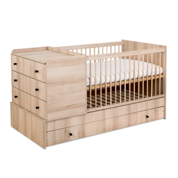 Łóżko Kompakt 3w1 z komodą w kolorze buk