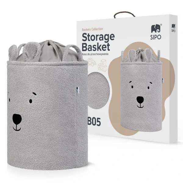Kosz na zabawki XL premium boucle Szary Miś