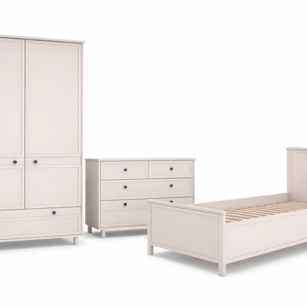 Zestaw Vintage Premium – elegancki pokój dziecka | Wood Luck Design (kaszmir, łóżko 90x200, 3 elementy)