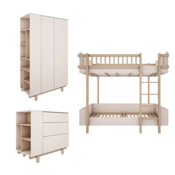 Zestaw Basic Duo – pokój dla rodzeństwa | Wood Luck Design (biały/drewno bukowe, 3 elementy)