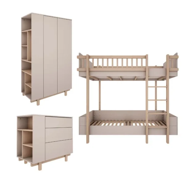 Zestaw Basic Duo – pokój dla rodzeństwa | Wood Luck Design (kszamir/drewno bukowe, 3 elementy)