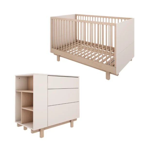 Zestaw mebli niemowlęcych BASIC biały – komoda + łóżeczko 70x140 Wood Luck Design