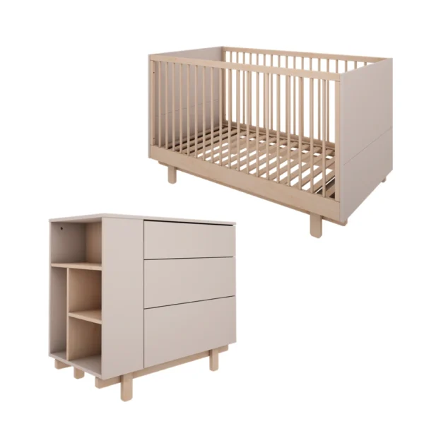 Zestaw mebli niemowlęcych BASIC kaszmir – komoda + łóżeczko 70x140 Wood Luck Design